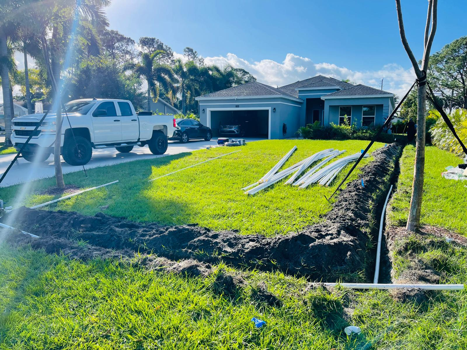 Greenscaper irrigation installation in progress at a residential property
